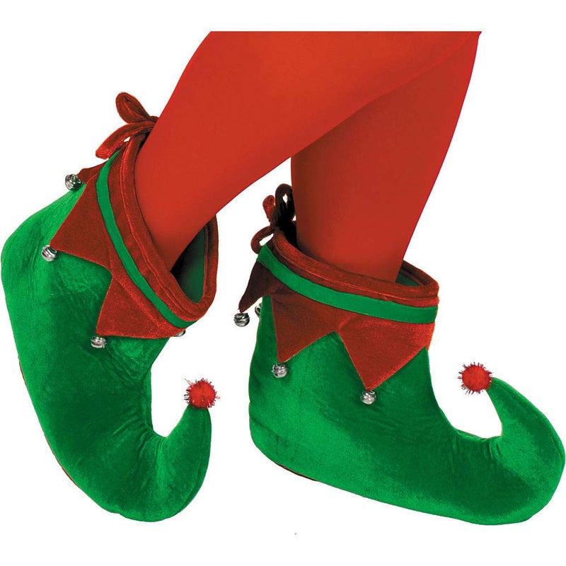 Amscan Green And Red Polyester Elf Shoes for Adults (1 Pair) - Unique Soft Elf Boots With Bells, Perfect Costume Accessory for Christmas, Cosplays, Themed Parties, Holidays & More - Image 1